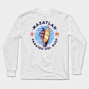 Vintage Mazatlan, Mexico Surfer's Paradise // Retro Surfing 1980s Badge B Long Sleeve T-Shirt